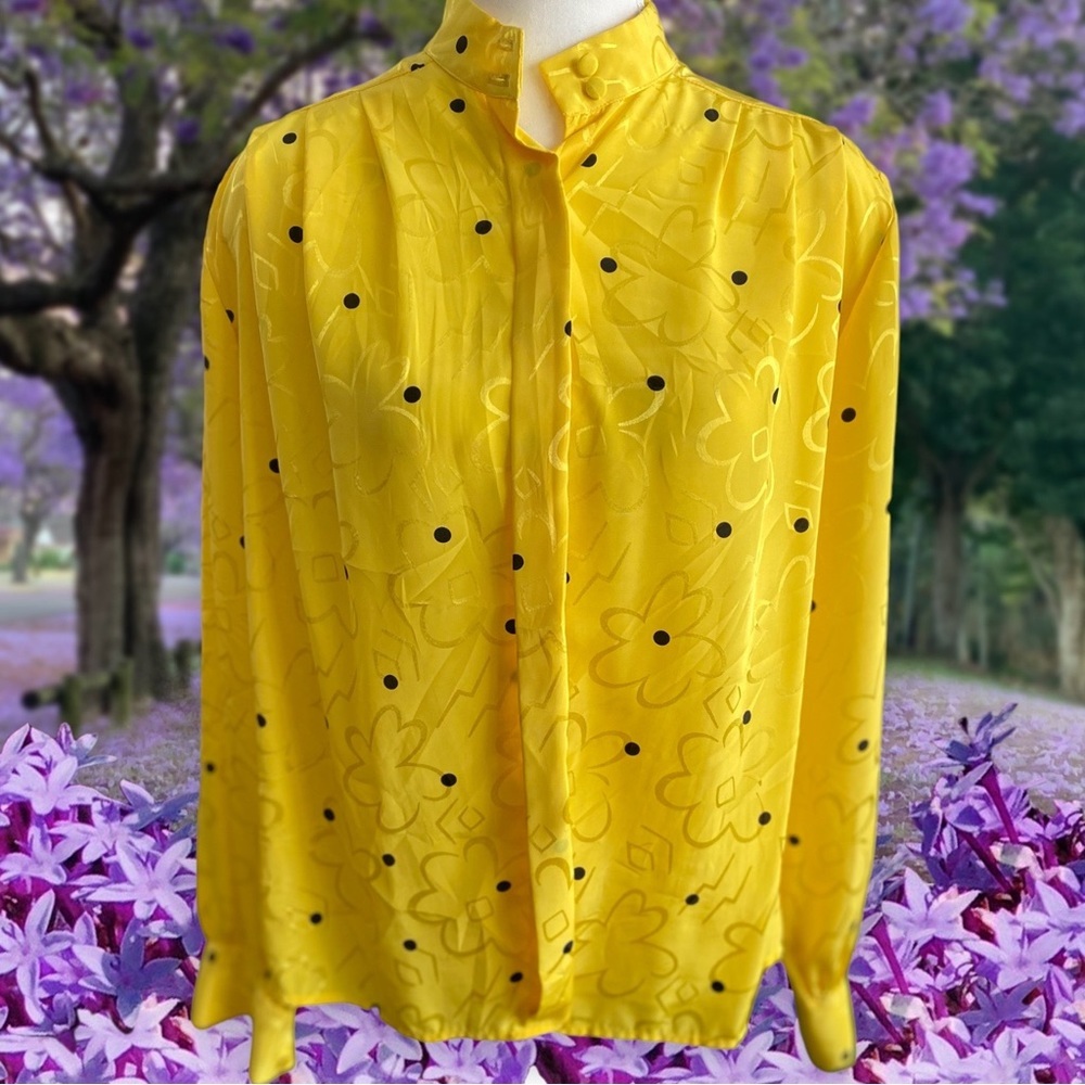 JH Collectibles vintage yellow with black polka dots blouse Sz 10 Twee old money